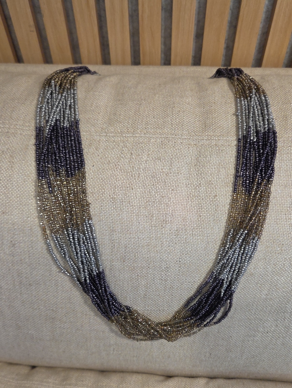 Multi-Strand Glass Bead Necklace in Gold and Gunmetal